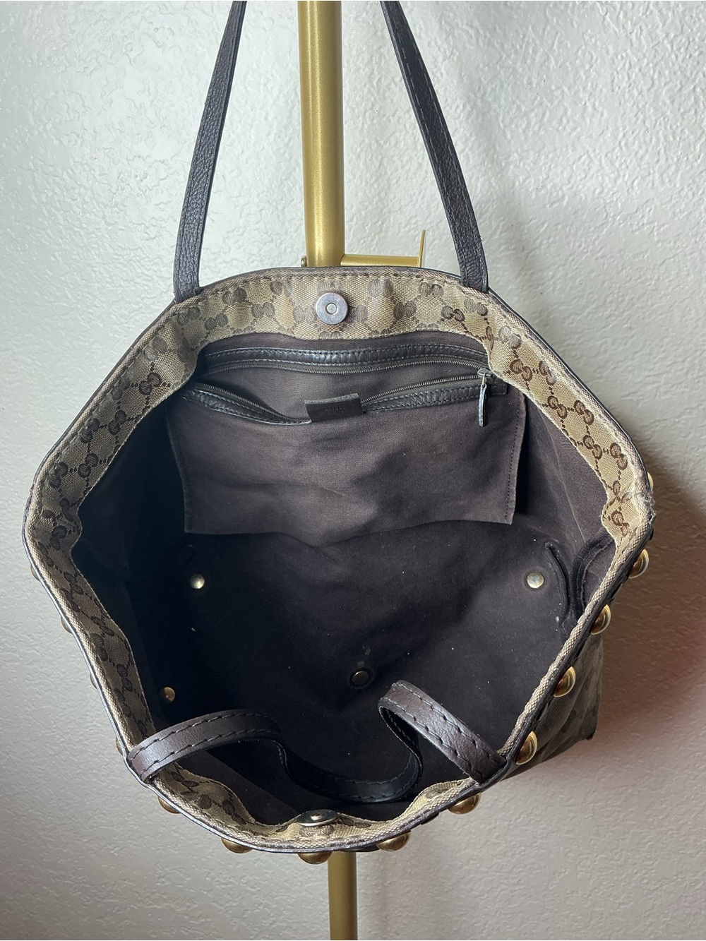 Gucci Brown Monogram Tote Bag with Stud Trim - Picture 9 of 16
